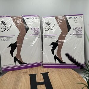 2 Pairs On the Go! Lycra Ultra Sheer Control Top Pantyhose Nude Size 2 New